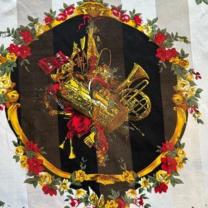 Vintage Kkusebo Illusion Stripe Square Scarf Music Print French Horn Korea